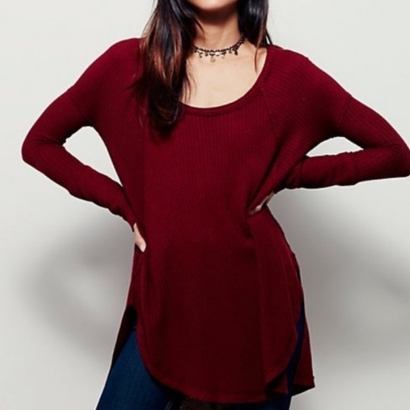 Free People Ventura Slouchy Thermal Waffle Knit Oversized Tunic Top - Picture 2 of 13